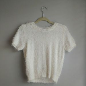 Cropped White Angora Sweater